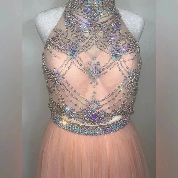 NWT $698 SHERRI HILL Two Piece Sequenced 4 #62809 Beaded Tulle Gown - Picture 6 of 13